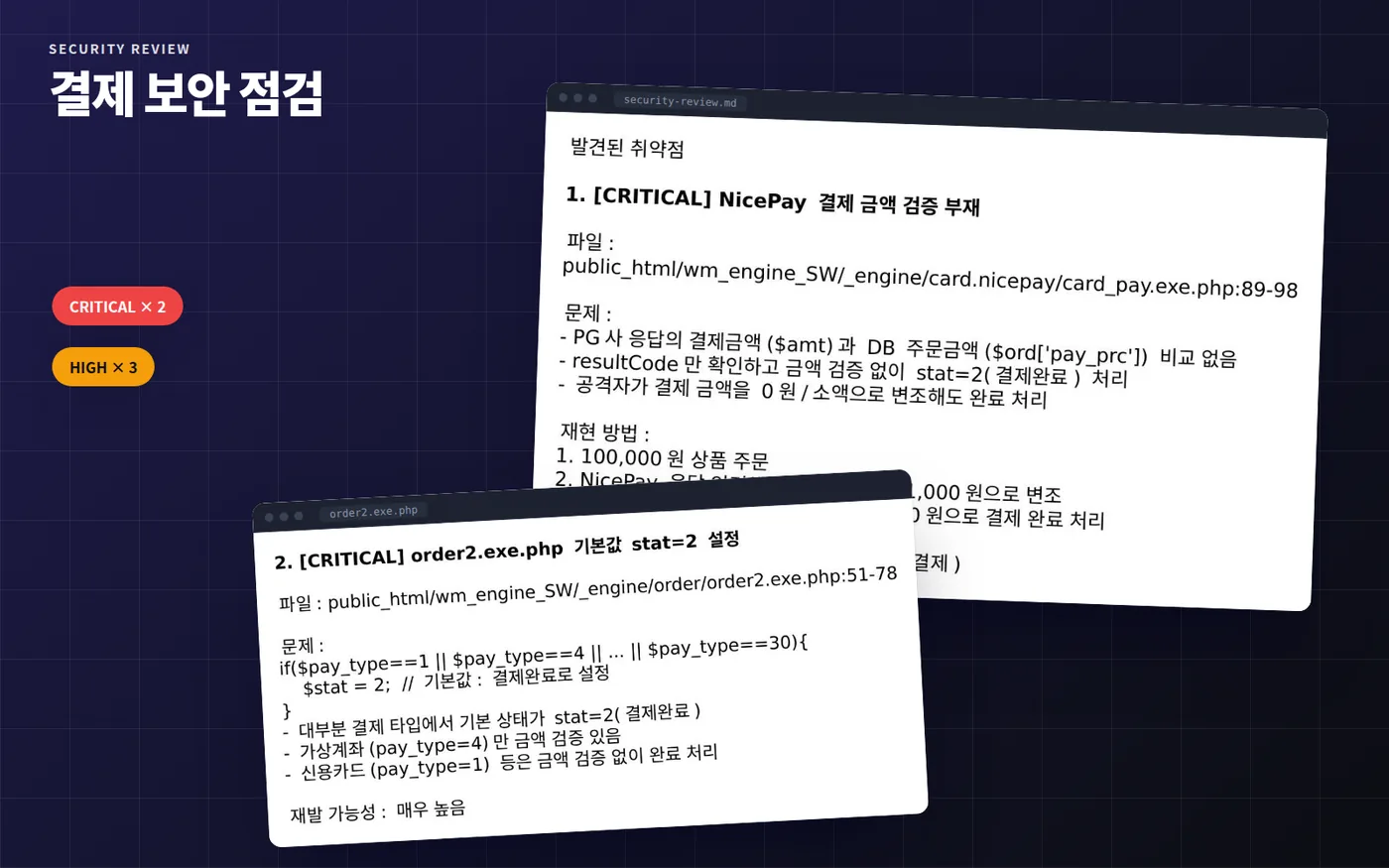 쇼핑몰 결제 보안 점검 화면