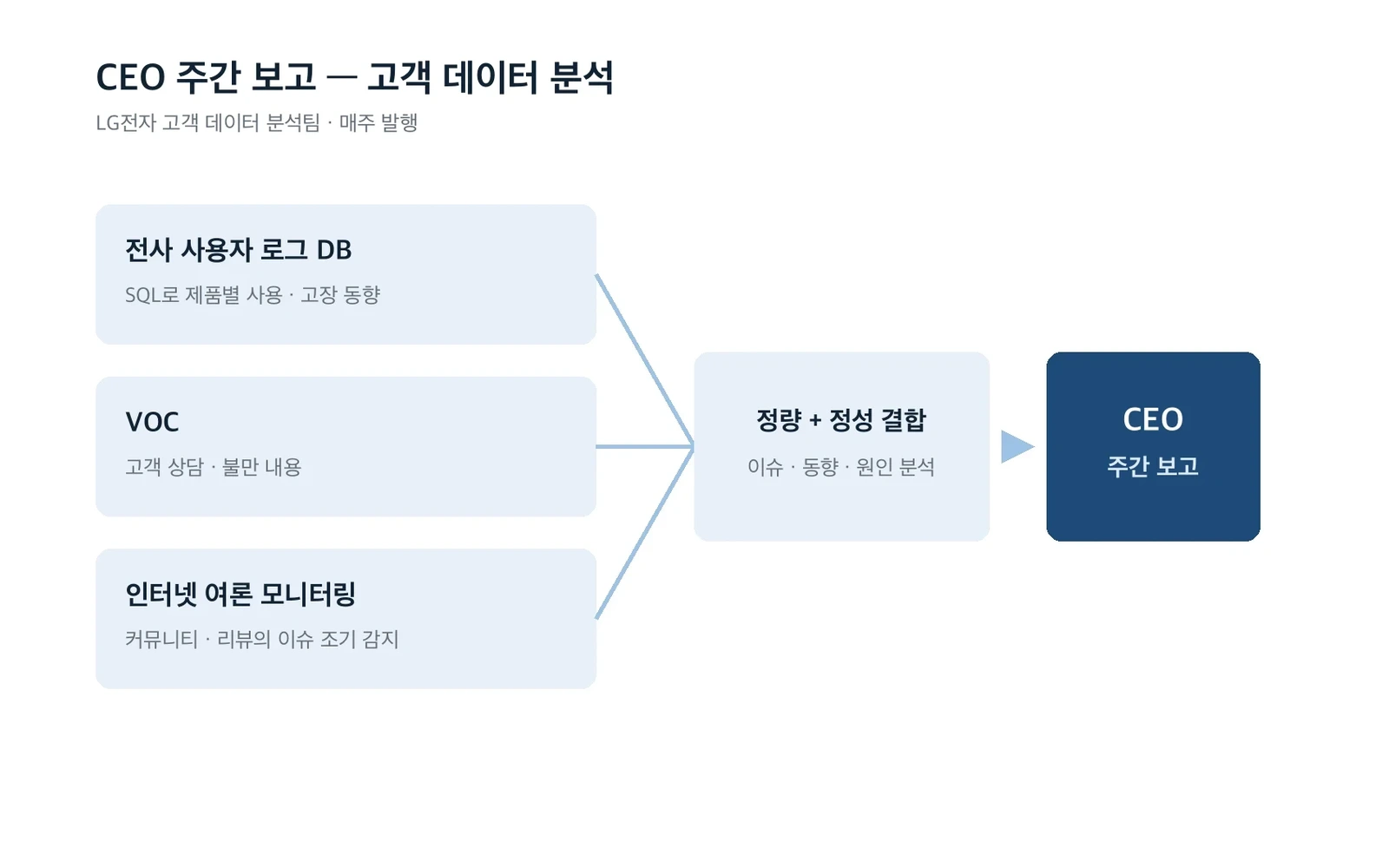 CEO 주간 보고 · 고객 데이터 분석 화면